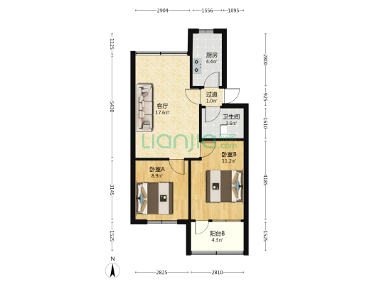 盘化住宅小区 2室1厅1卫 64平方
