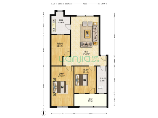 水利规划设计院家属院 2室1厅1卫 117平方