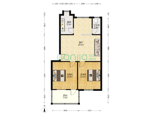 带湖路12号 2室1厅1卫 71平方