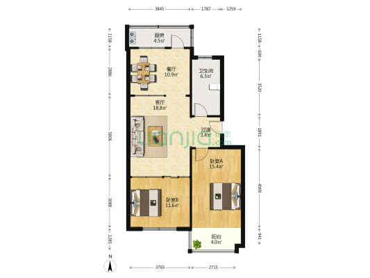 大冷藏家属院 2室2厅1卫 92平方