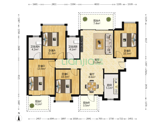 檀府印象檀逸 4室2厅2卫 131平方
