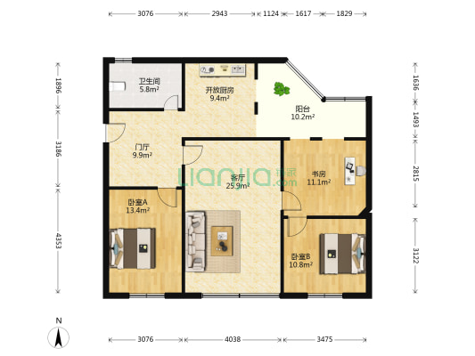 金山路203号院 3室1厅1卫 106平方