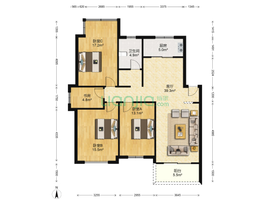 万家花园欣和苑 4室1厅1卫 123平方
