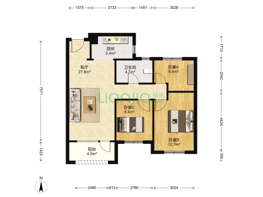 金科集美天城 3室1厅1卫 94平方