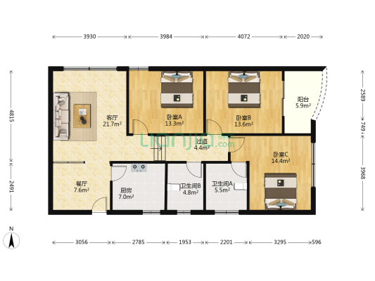 金桥花园 3室2厅2卫 120平方