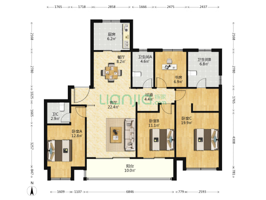 荣安江南润园 4室2厅3卫 153平方