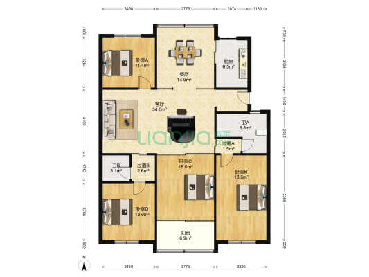 玫瑰里 4室2厅2卫 138平方