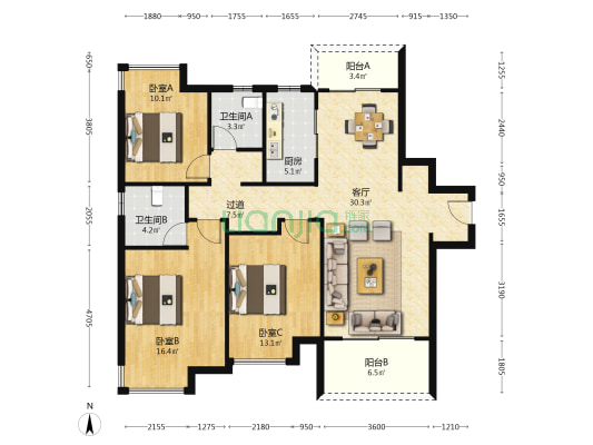 新力睿园 3室1厅2卫 126平方