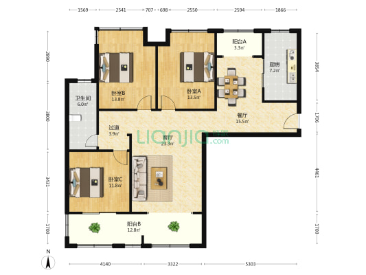东郡丽水B区 3室2厅1卫 135平方