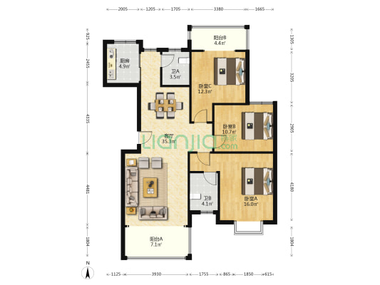 景悦祥和文苑 3室1厅2卫 129平方