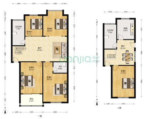 阳光北苑 5室2厅3卫 219平方