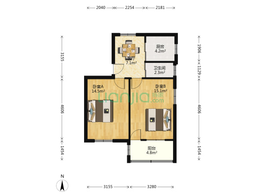 建设村 2室1厅1卫 55平方