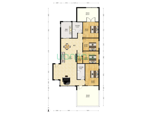 东方街50号 4室1厅2卫 151平方