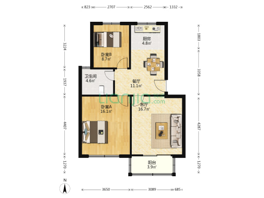 宝领家园 2室2厅1卫 83平方