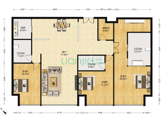 棕榈泉壹号 3室1厅3卫 302平方