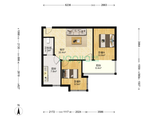 府河苑 2室1厅1卫 72平方