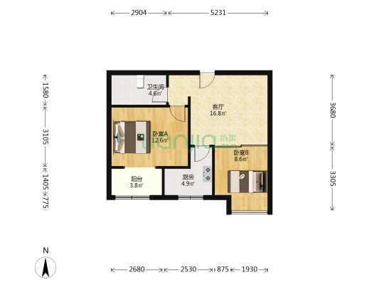 房本满五税费低，中间楼层，采光好，无遮挡视野宽阔-户型图