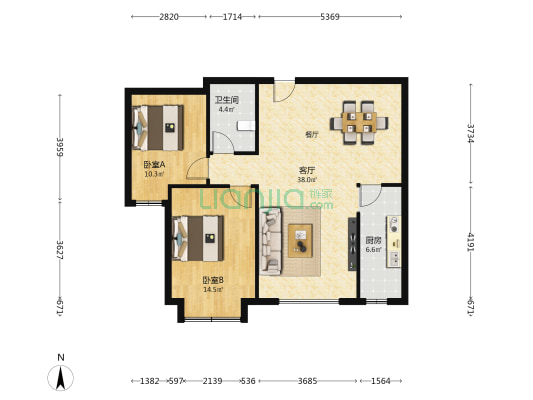 华利·盛景苑 2室1厅1卫 103平方
