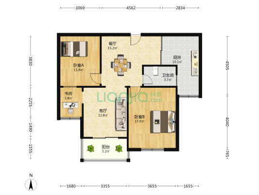 丽泽华庭 3室2厅1卫 112平方