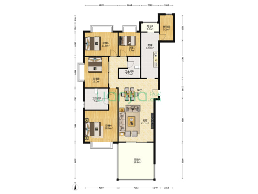 新亚洲体育城星体花园南区 4室1厅2卫 168平方