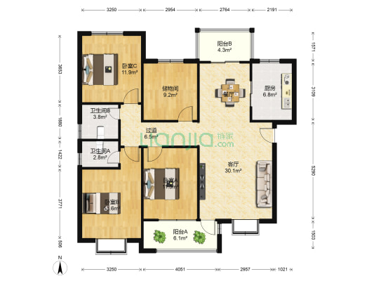 帝湖世家 3室1厅2卫 139平方