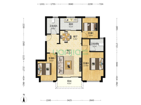 德信交投·隐秀云庐 3室2厅2卫 90平方
