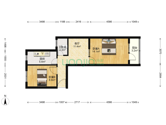 甘家口小区 2室1厅1卫 59平方