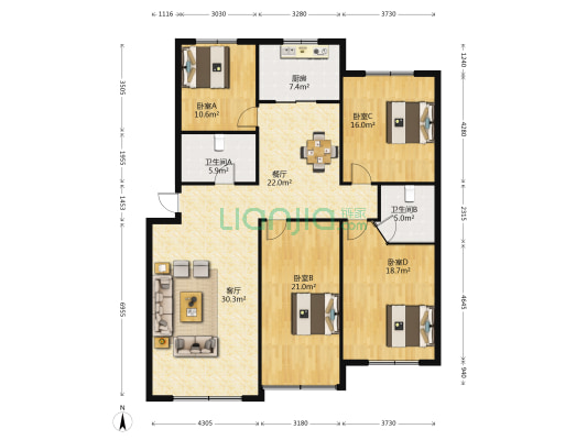 柳西苑 4室2厅2卫 159平方