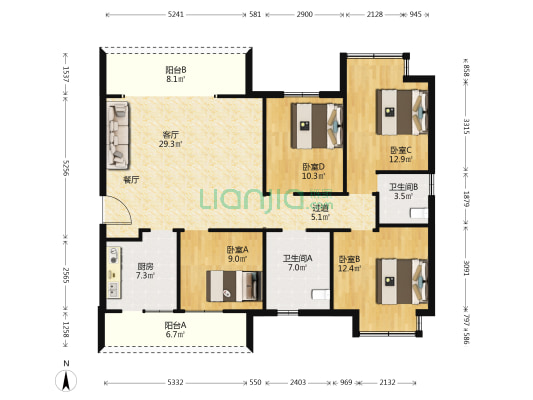 怡和居 4室1厅2卫 126平方