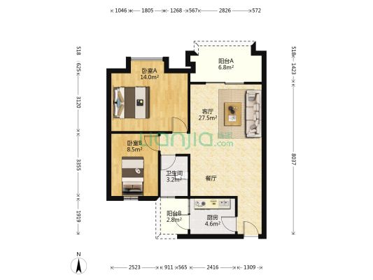 芳桂园 2室1厅1卫 82平方