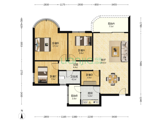 雅致苑 4室1厅1卫 108平方
