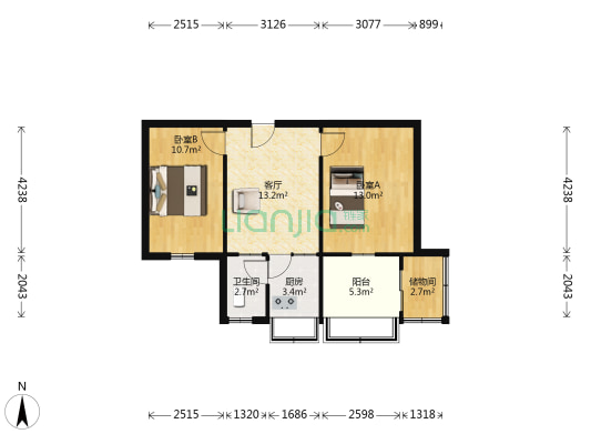 煤医里 2室1厅1卫 61平方