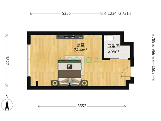中产国际 1室0厅1卫 41平方