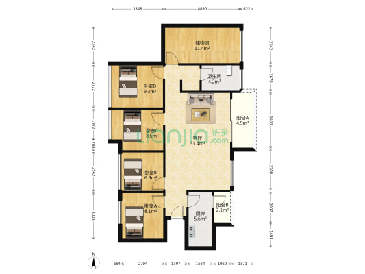 壹成中心第六区 4室1厅1卫 117平方