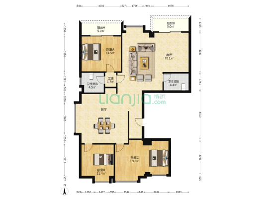 东光大楼 3室1厅2卫 166平方