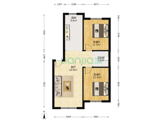 新大赛维利亚小镇 2室1厅1卫 76平方
