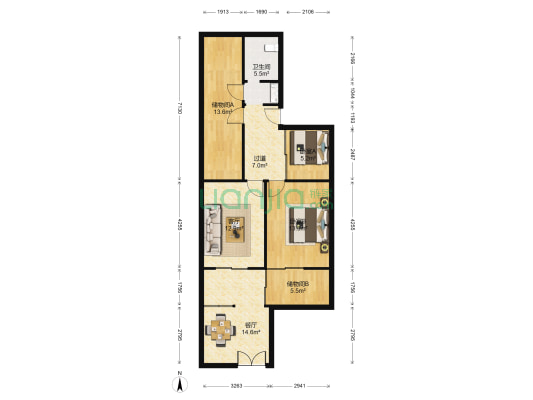 外余窑 2室2厅1卫 95平方