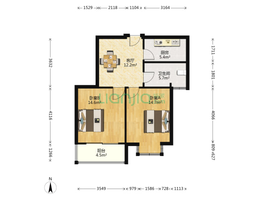 富润花苑三区 2室1厅1卫 73平方