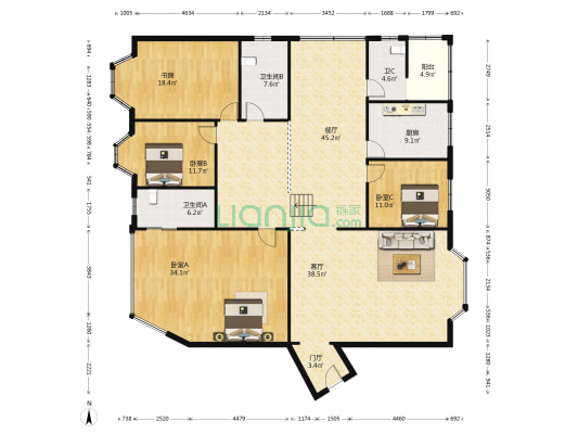 彩泉花园 4室2厅3卫 231平方