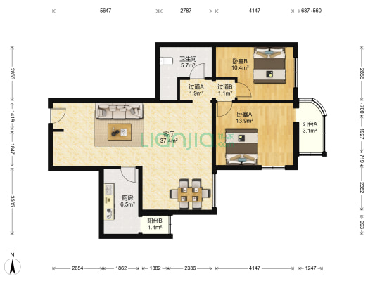 荣宁园 2室1厅1卫 113平方