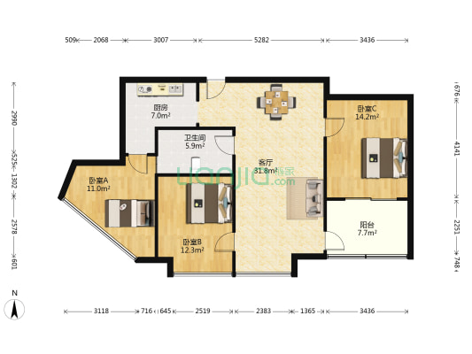 福星惠誉水岸星城A区 3室1厅1卫 99平方
