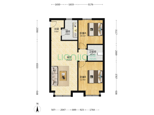 中建城源和湾 2室1厅1卫 86平方