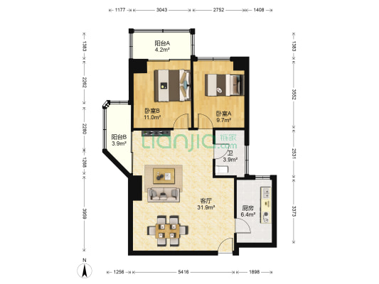 祥龙花园 2室1厅1卫 98平方