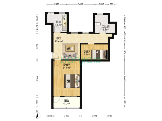 桃园二弄小区 2室1厅1卫 57平方