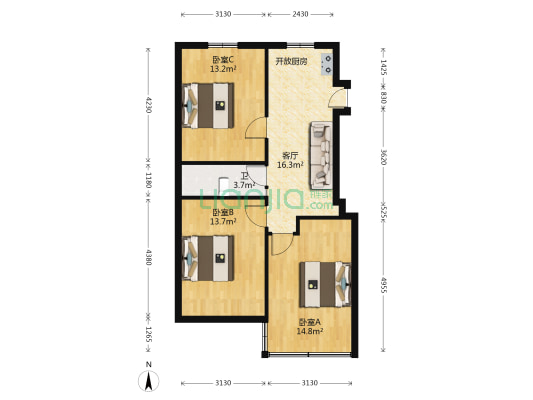 升龙桥下塘 3室1厅1卫 79平方