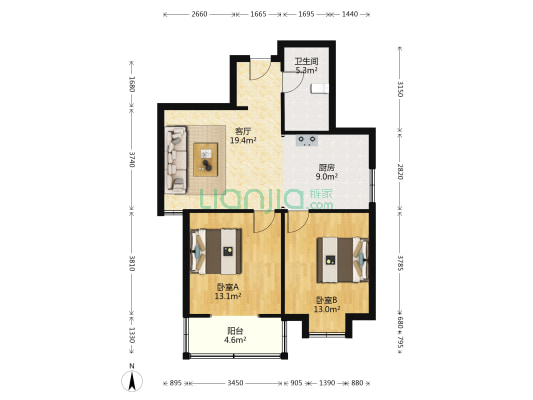 天泽佳苑 2室1厅1卫 88平方