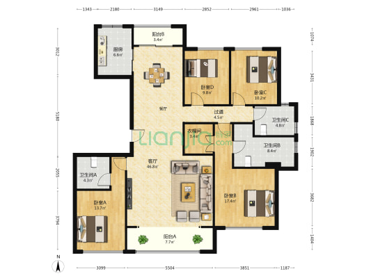 白鹭郡 4室1厅3卫 191平方