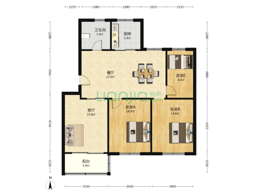 新港小区 3室2厅1卫 116平方