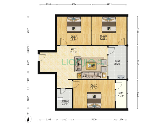 博瑞大厦 3室1厅1卫 120平方