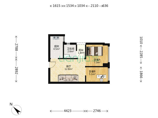 观山盛苑 2室1厅1卫 47平方